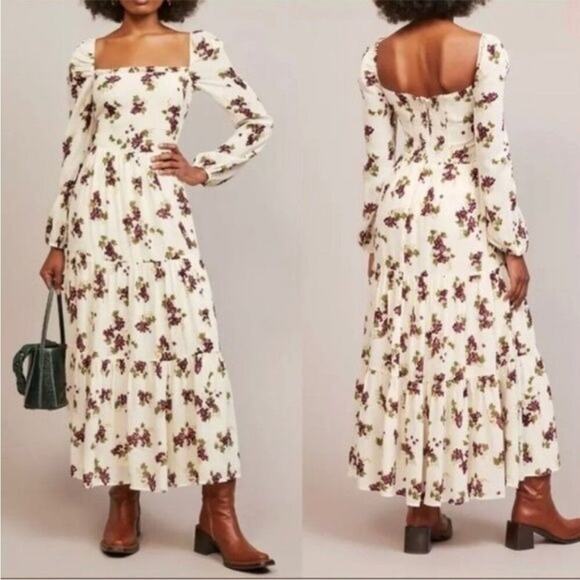 Reformation Kellie Smocked Long Sleeve Maxi Dress Sz 8 - Picture 1 of 8